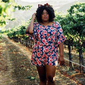 Forever 21 Plus Size Flare Sleeve Rose Romper